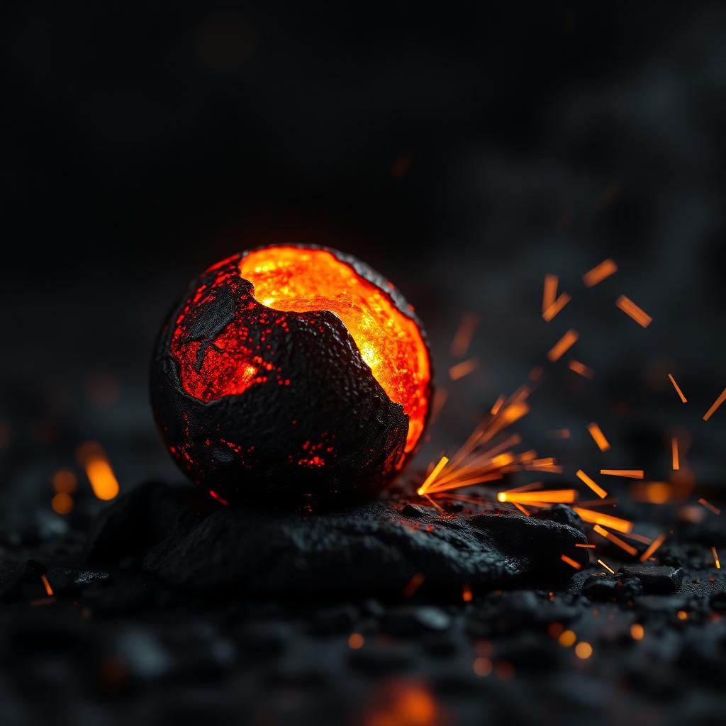 Macro product shot of a molten ember sphere generated with Recraft V3